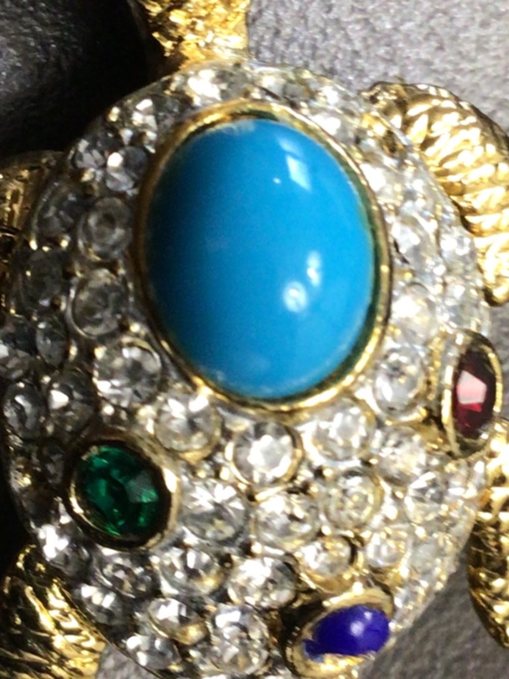 Vintage Sphinx “Jewels Of India” Turtle Brooch Pin With Multicolor Cabochons - Picture 8 of 13
